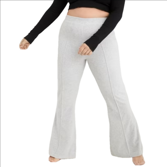 aerie Pants - Aerie Medium regular light grey groove-on ribbed velour flare bell bottom high r